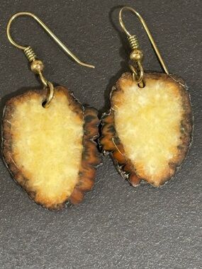 Handcrafted Caribou Antler Slice Drop Earrings native american